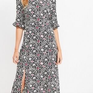 Loft Floral Ruffle Cuff Midi Dress New Size 8